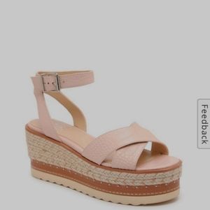 Vince Camuto Leather Pink Croc Print Espadrille Wedge Sandal 8.5